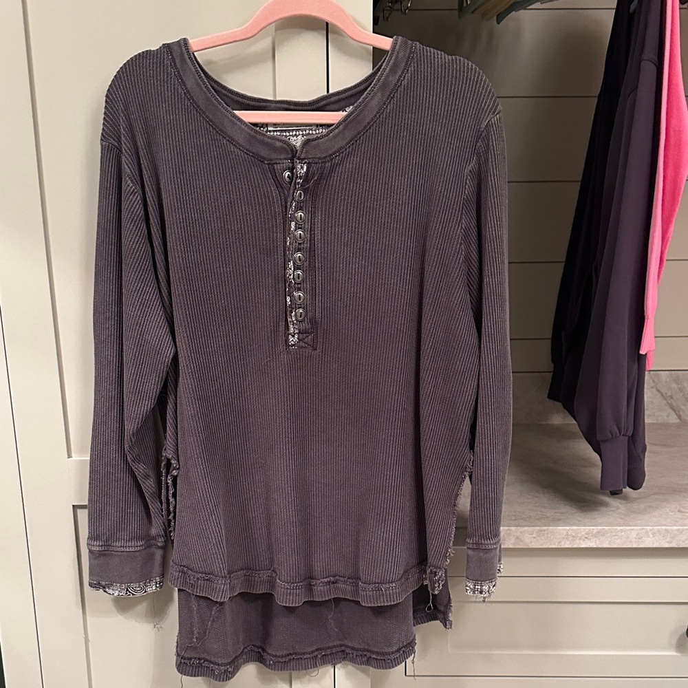We The Free Charcoal Long Sleeve Henley Top